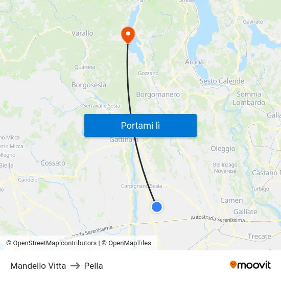 Mandello Vitta to Pella map