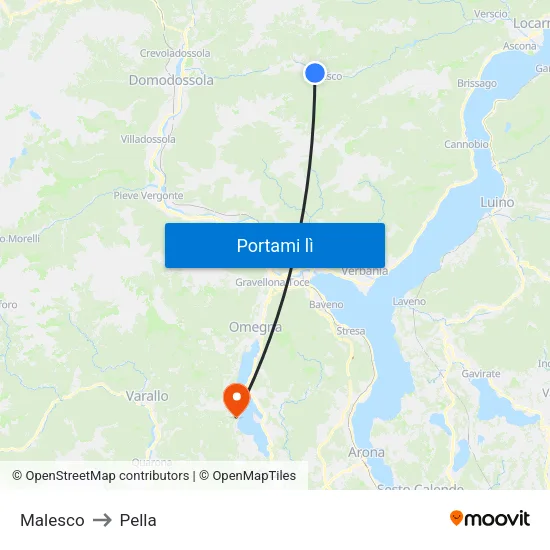 Malesco to Pella map