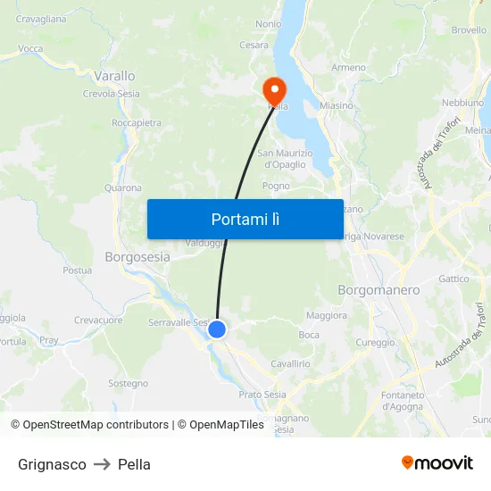 Grignasco to Pella map