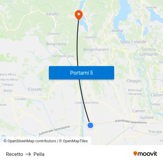 Recetto to Pella map