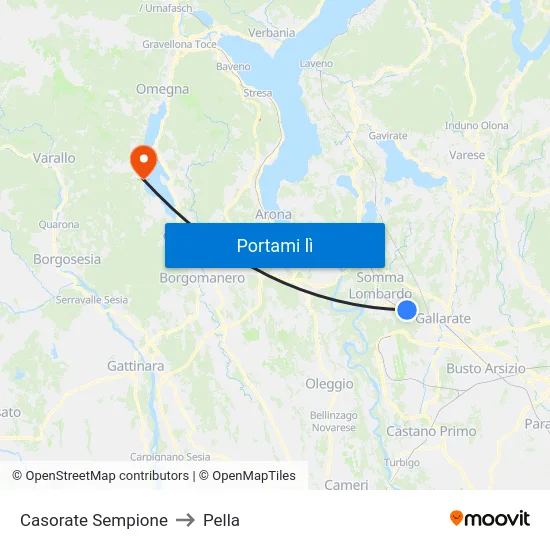 Casorate Sempione to Pella map