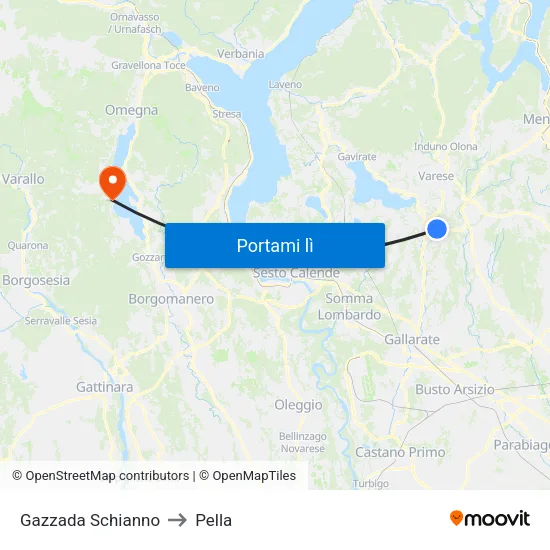 Gazzada Schianno to Pella map