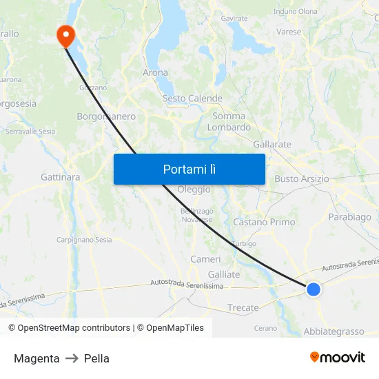 Magenta to Pella map