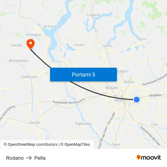 Rodano to Pella map