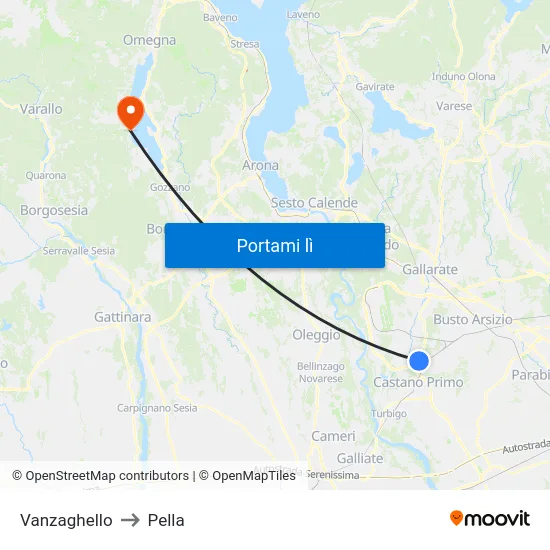 Vanzaghello to Pella map