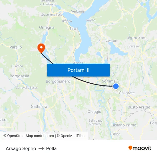 Arsago Seprio to Pella map