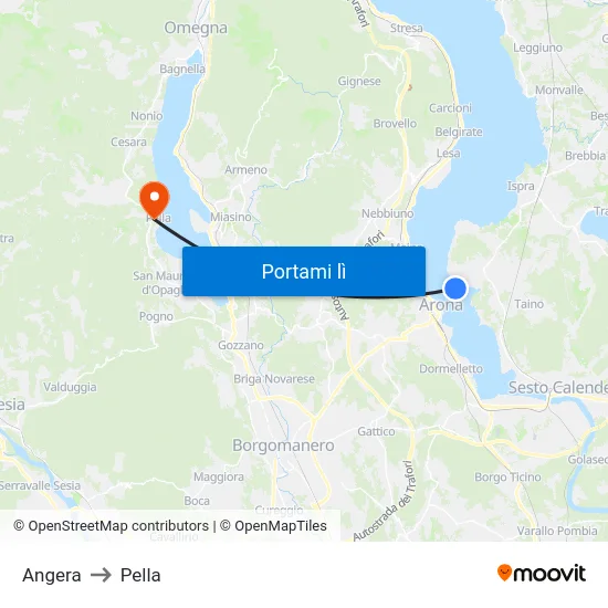 Angera to Pella map