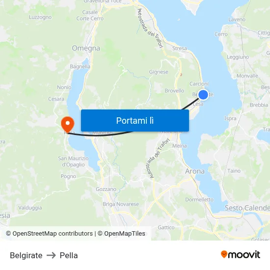 Belgirate to Pella map