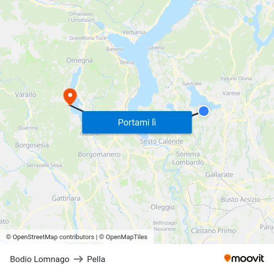 Bodio Lomnago to Pella map