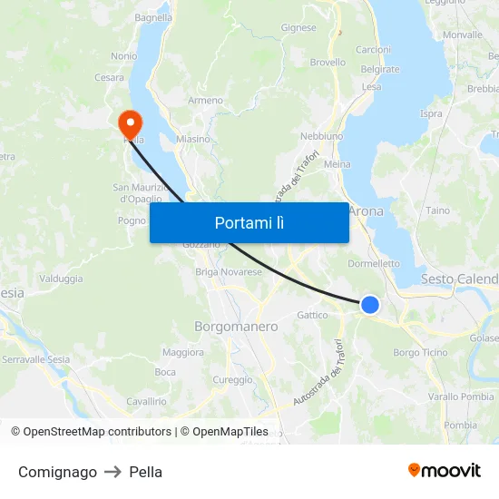 Comignago to Pella map