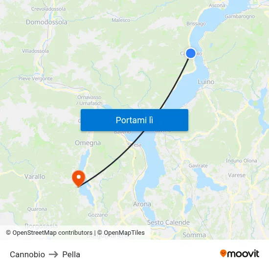 Cannobio to Pella map