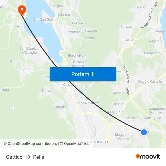 Gattico to Pella map