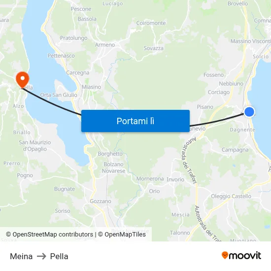 Meina to Pella map