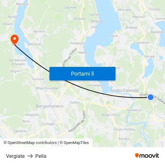 Vergiate to Pella map