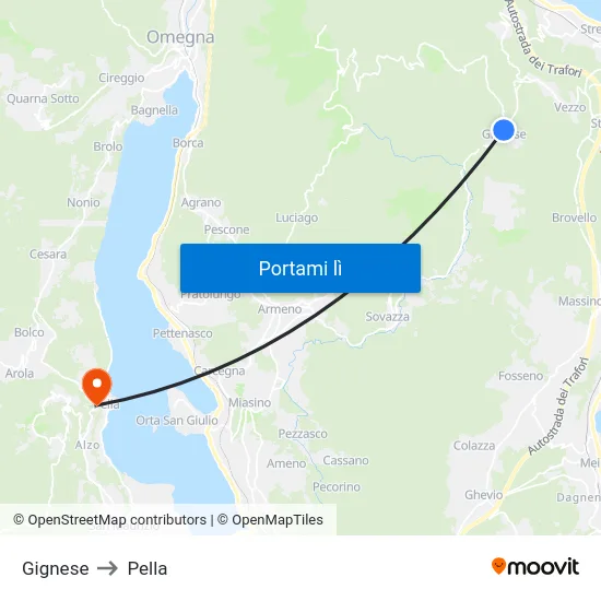 Gignese to Pella map