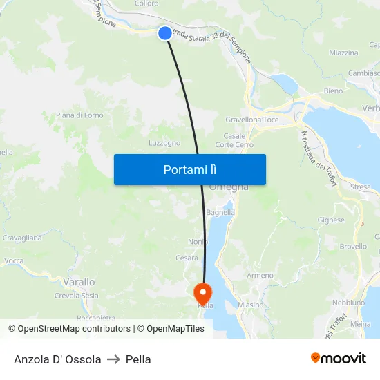 Anzola D' Ossola to Pella map
