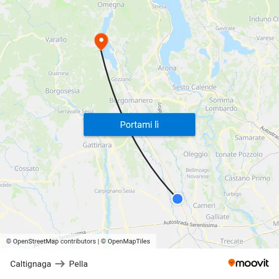 Caltignaga to Pella map