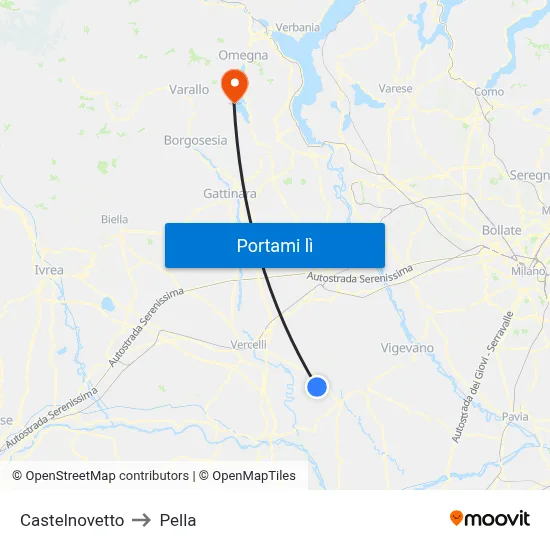 Castelnovetto to Pella map