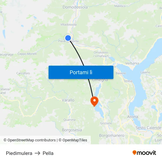 Piedimulera to Pella map