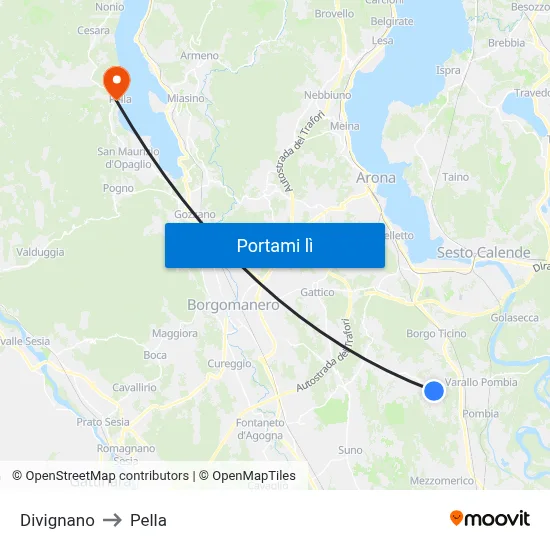 Divignano to Pella map