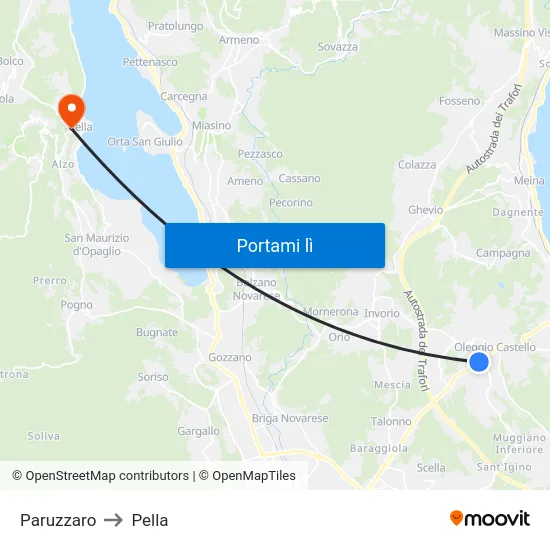 Paruzzaro to Pella map