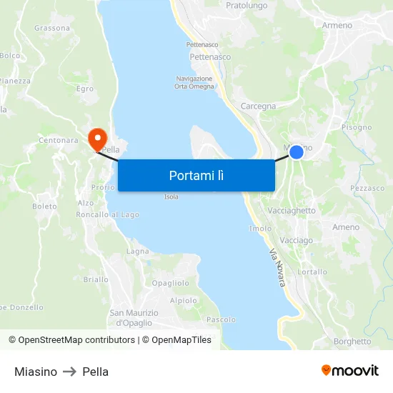Miasino to Pella map
