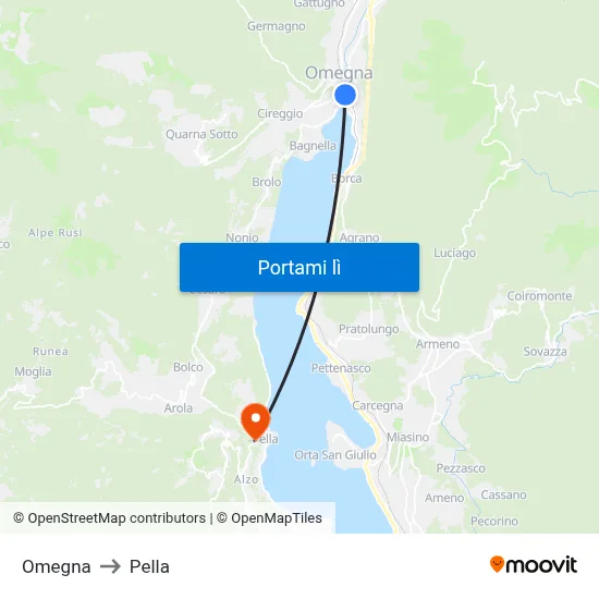 Omegna to Pella map