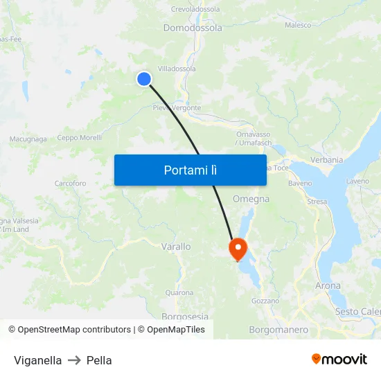 Viganella to Pella map