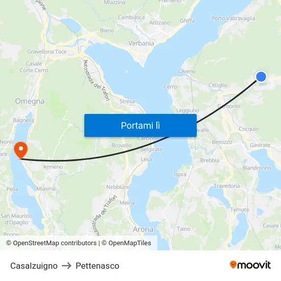 Casalzuigno to Pettenasco map