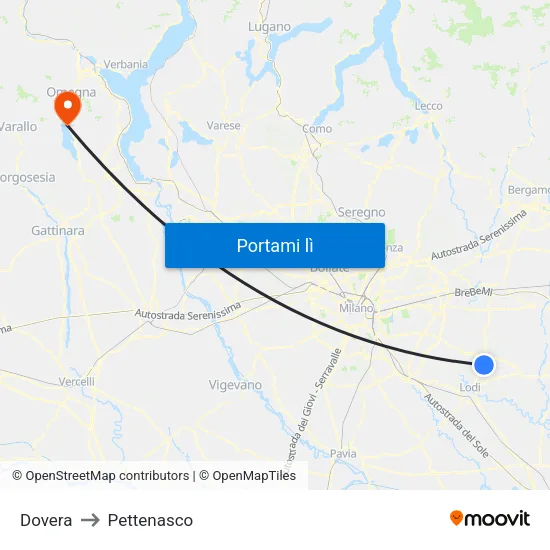 Dovera to Pettenasco map
