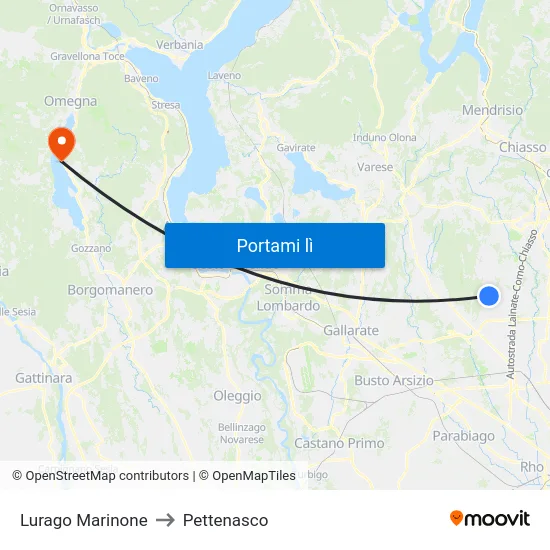 Lurago Marinone to Pettenasco map