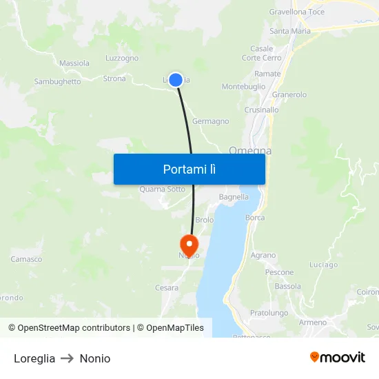 Loreglia to Nonio map
