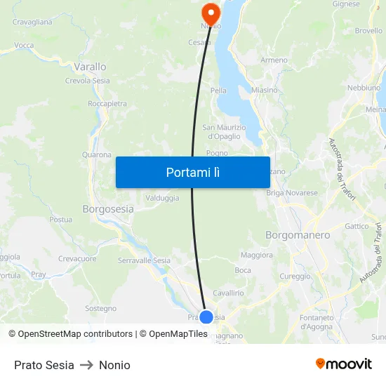 Prato Sesia to Nonio map