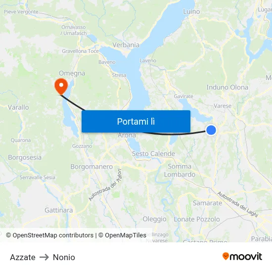 Azzate to Nonio map