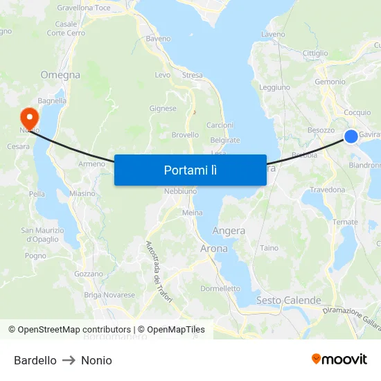 Bardello to Nonio map