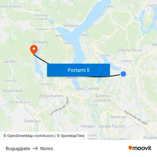 Buguggiate to Nonio map