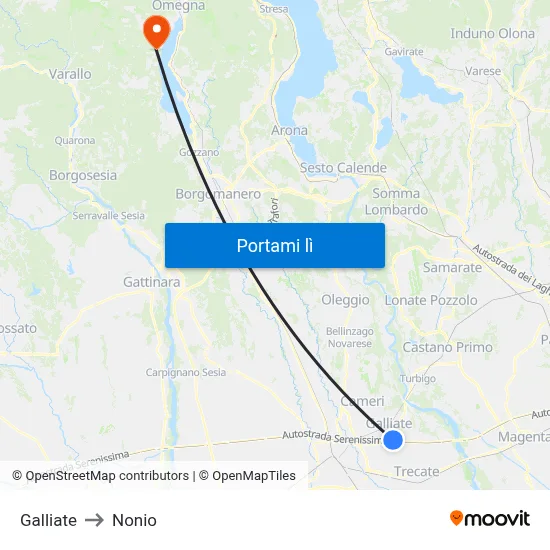 Galliate to Nonio map