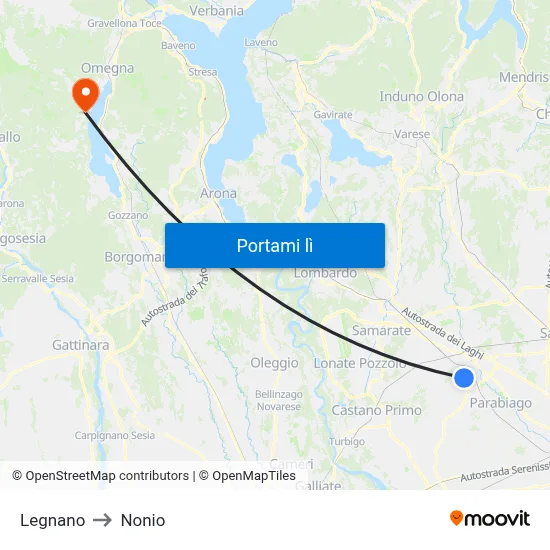 Legnano to Nonio map