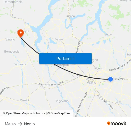 Melzo to Nonio map