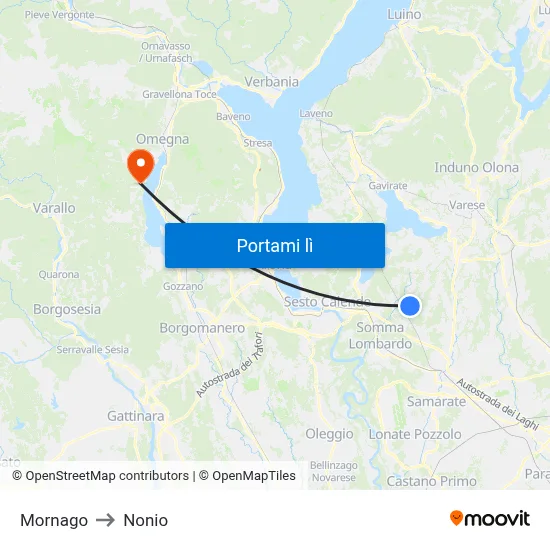 Mornago to Nonio map