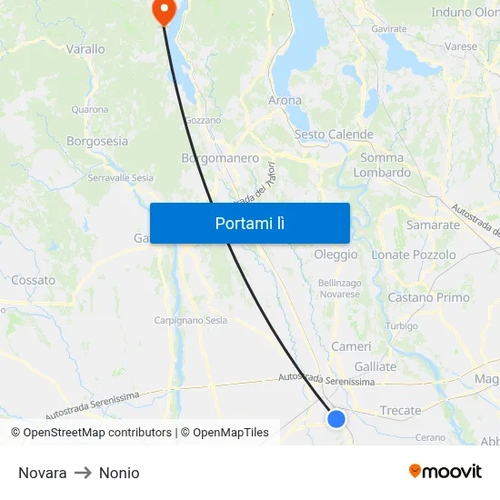 Novara to Nonio map