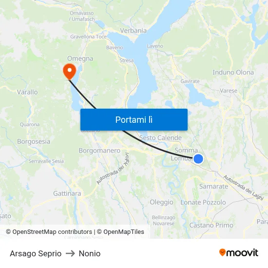 Arsago Seprio to Nonio map