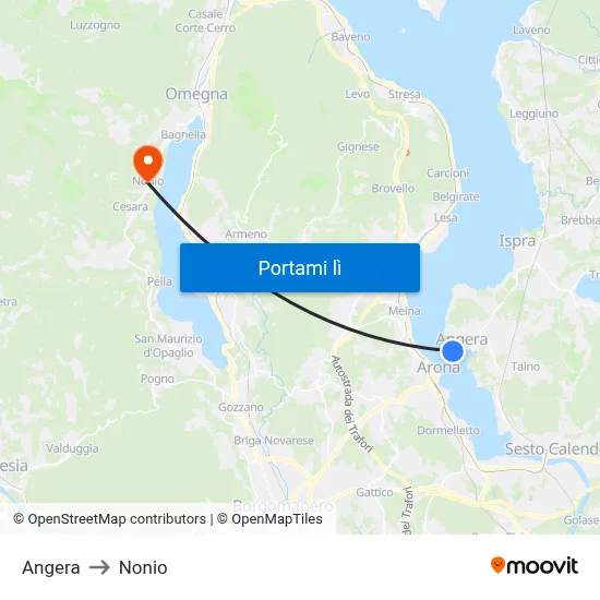 Angera to Nonio map