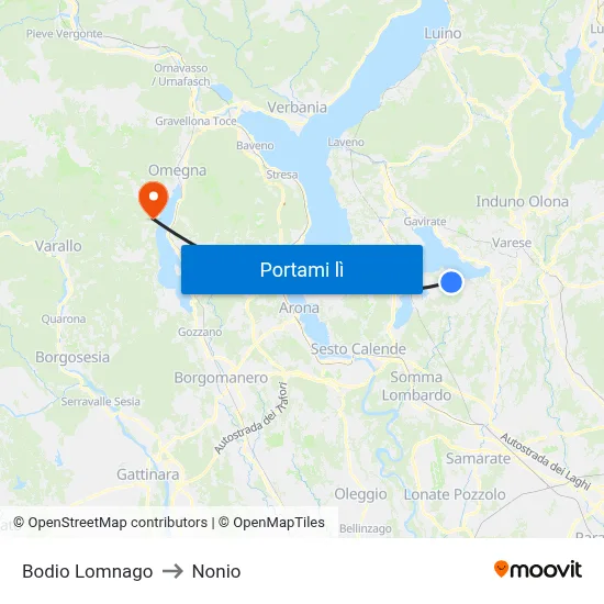 Bodio Lomnago to Nonio map