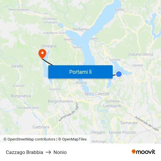 Cazzago Brabbia to Nonio map