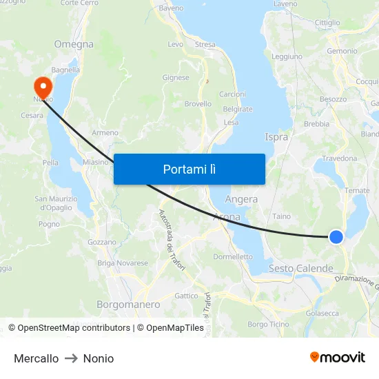 Mercallo to Nonio map