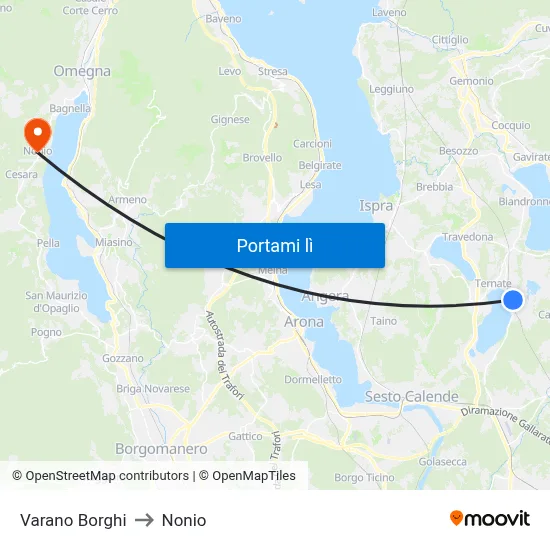 Varano Borghi to Nonio map