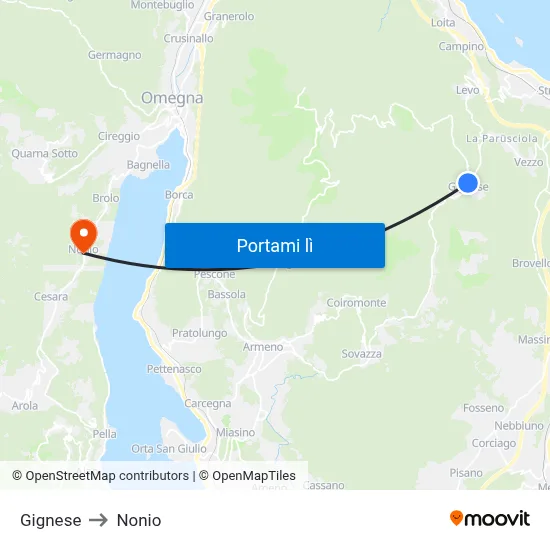 Gignese to Nonio map
