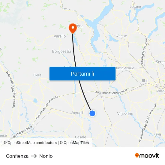Confienza to Nonio map
