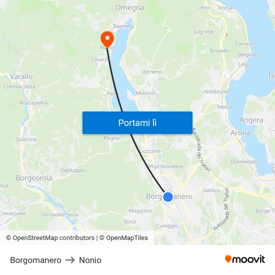 Borgomanero to Nonio map